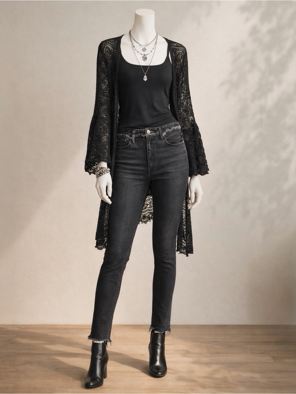 Reformation Black Cropped Cigarette Jeans 29 Raw Hem Distressed High Rise